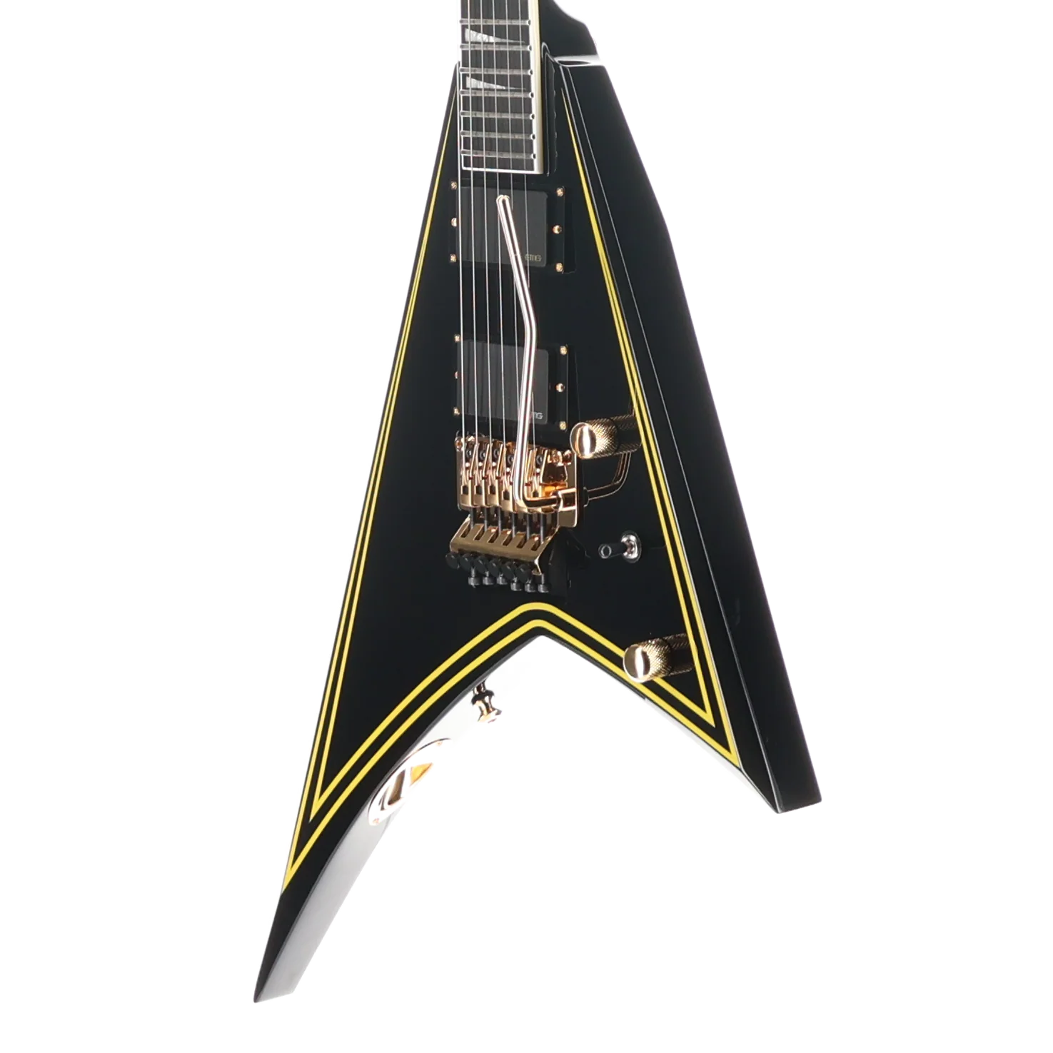 Jackson MJ Series Rhoads RR24MG, Ebony Fingerboard, Black with Yellow Pinstripes (RP) (01898) - Image 4