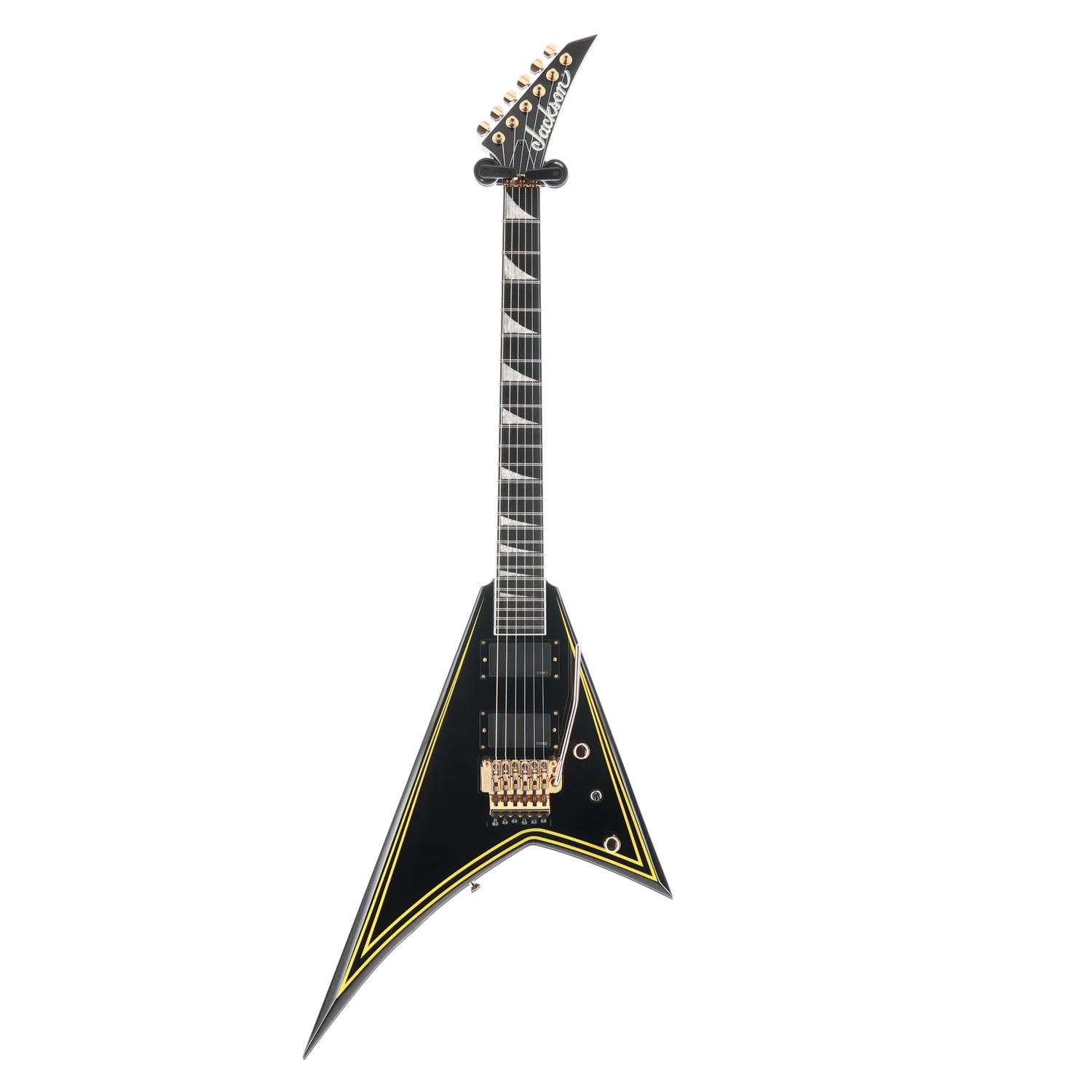 Jackson MJ Series Rhoads RR24MG, Ebony Fingerboard, Black with Yellow Pinstripes (RP) (01898) - Image 5