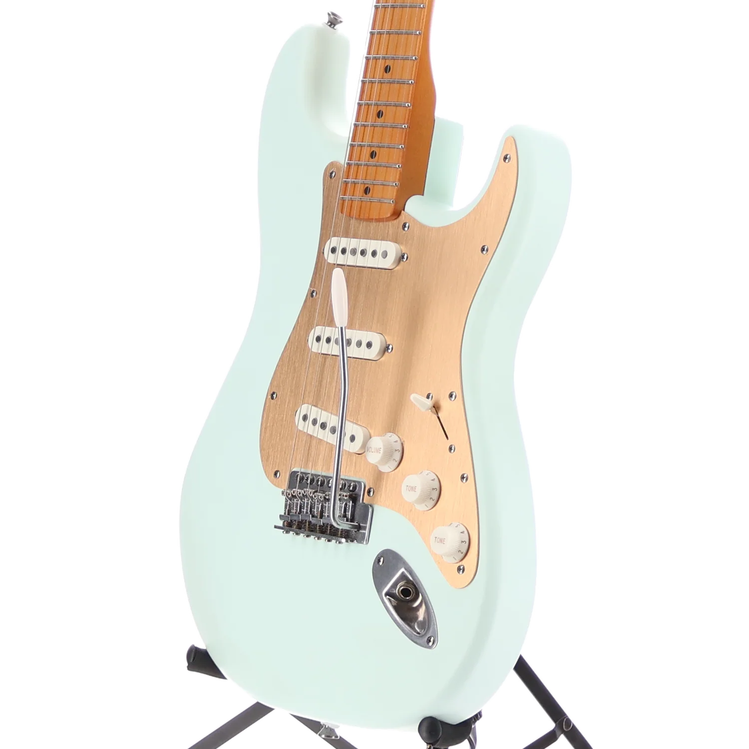 Squier 40th Anniversary Stratocaster, Vintage Edition, Maple Fingerboard, Gold Anodized Pickguard, Satin Sonic Blue (SR) (06328) - Image 4