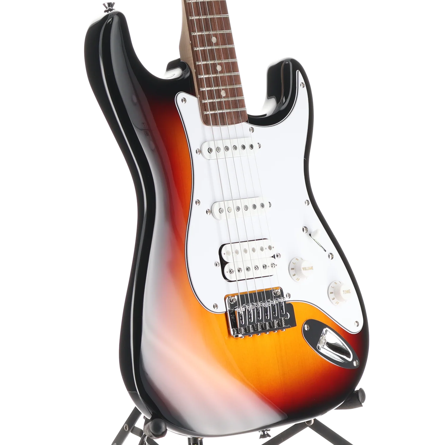 Squier Affinity Series Stratocaster Junior HSS, Laurel Fingerboard, White Pickguard, 3-Color Sunburst (RP) (80500) - Image 3